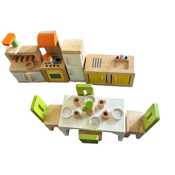 Hape Holding AG 20pc Swiss Wood Minature Doll Kitchen Set Natural Wood Green - Picture 3 of 7